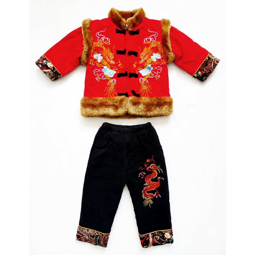 2Pc Asian Cultural Dragon Brocade Top/Bottom Set 3